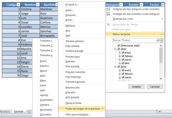 Ordenar y filtrar en tablas de Excel