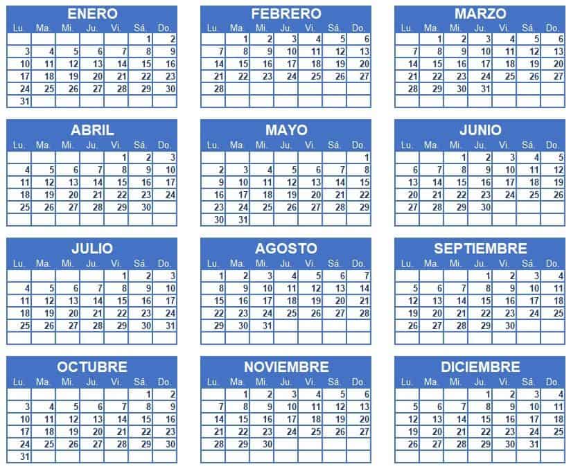 Calendario 2022 en Excel Plantilla Completa