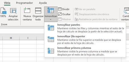 Inmovilizar paneles en Excel