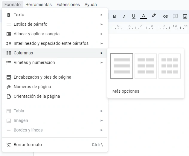 Crear columnas en Google Docs