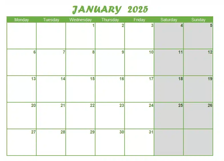 2025 Calendar Templates in Excel and PDF